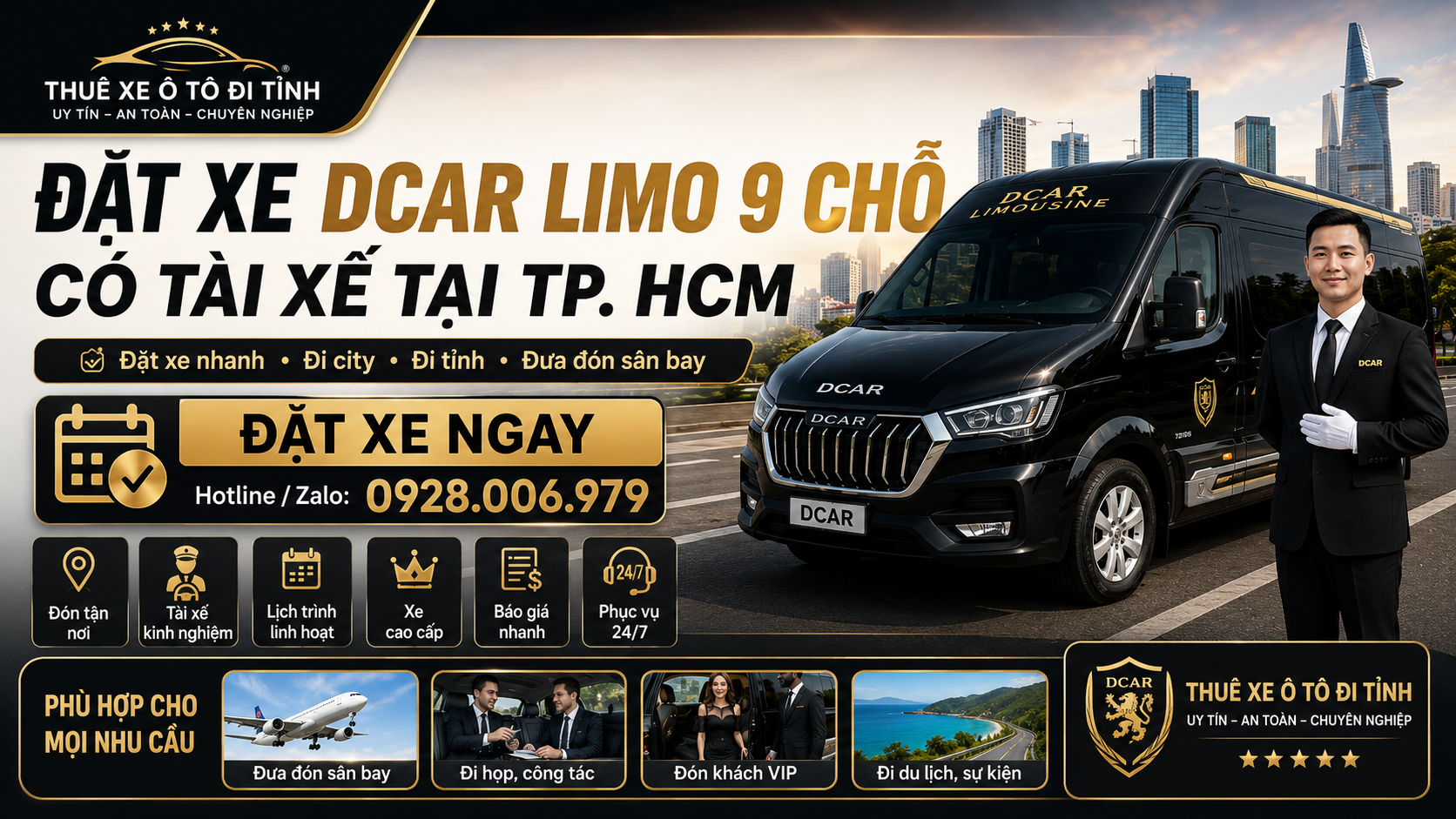 Đặt Dcar Limo 9 chỗ có tài xế tại TP. HCM