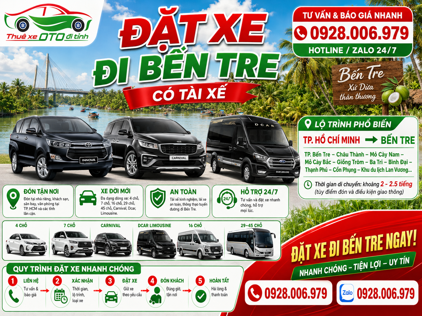 Đặt xe đi Bến Tre từ TP. HCM