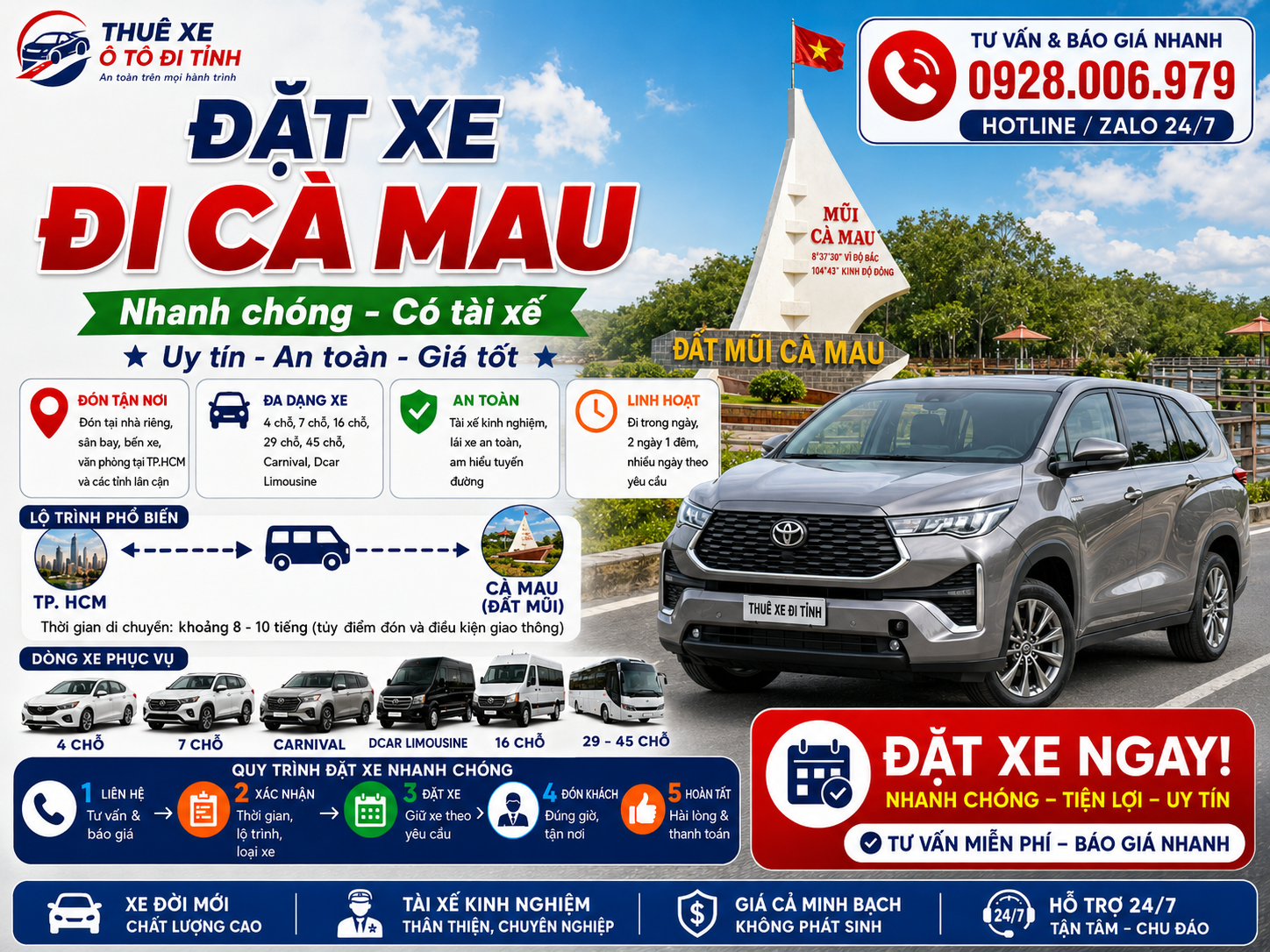 Đặt xe đi Cà Mau từ TP. HCM