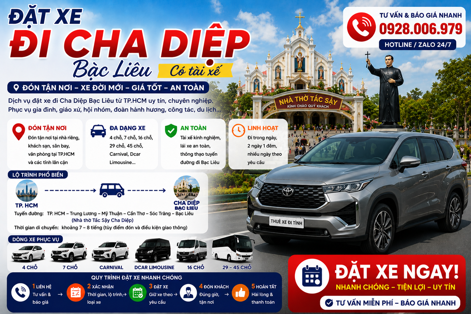 Đặt xe đi Cha Diệp Bạc Liêu từ TP. HCM Đặt xe đi Cha Diệp Bạc Liêu từ TP. HCM