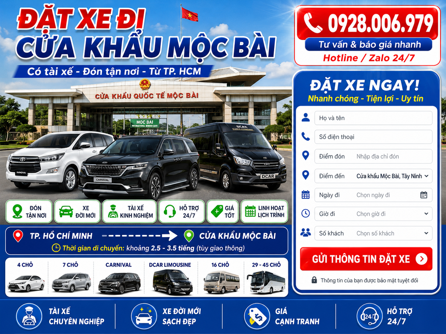 Đặt xe đi Cửa khẩu Mộc Bài từ TP. HCM Đặt xe đi Cửa khẩu Mộc Bài từ TP. HCM