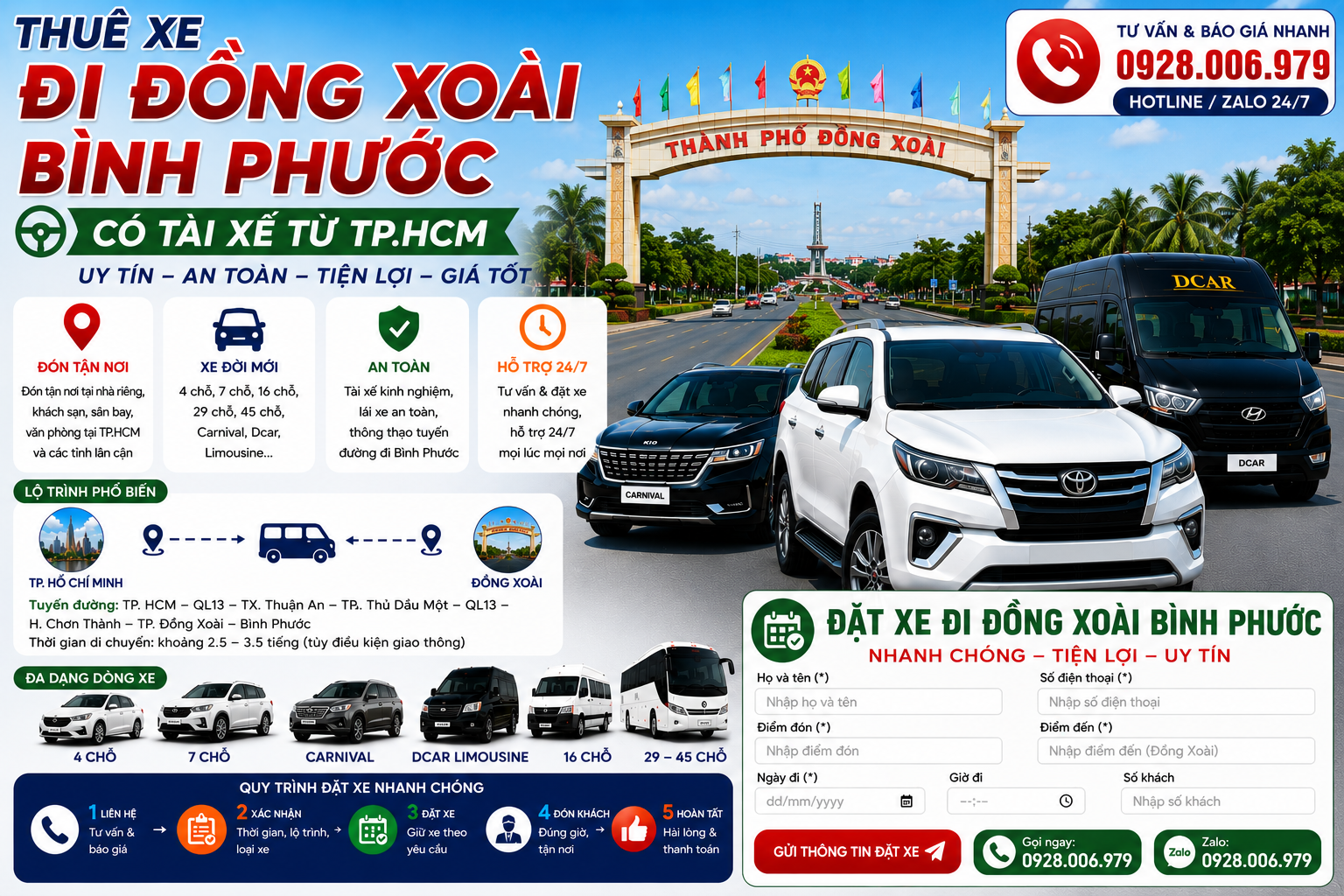 Đặt xe đi Đồng Xoài Bình Phước từ TP. HCM