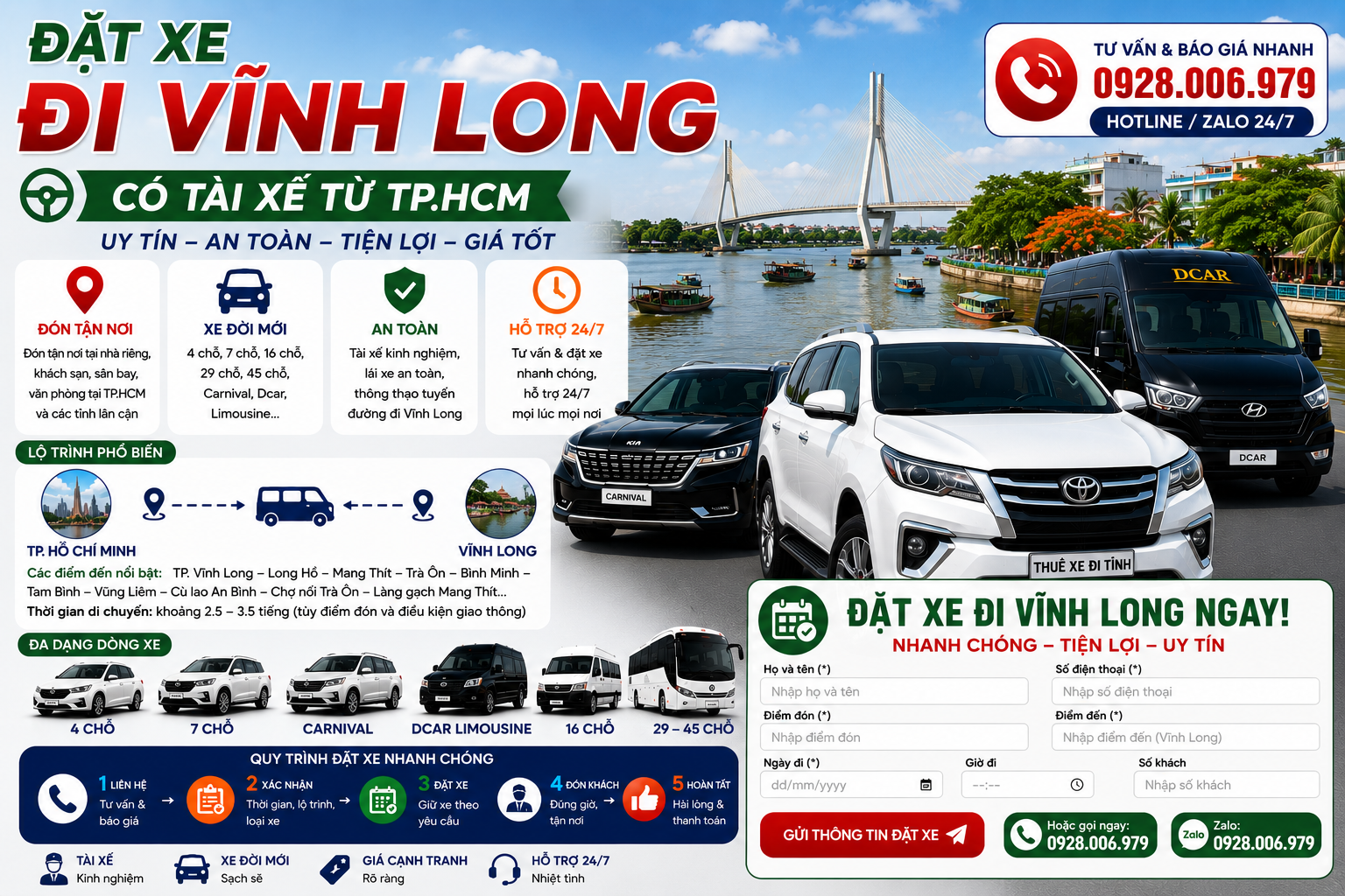 Đặt xe đi Vĩnh Long từ TP. HCM