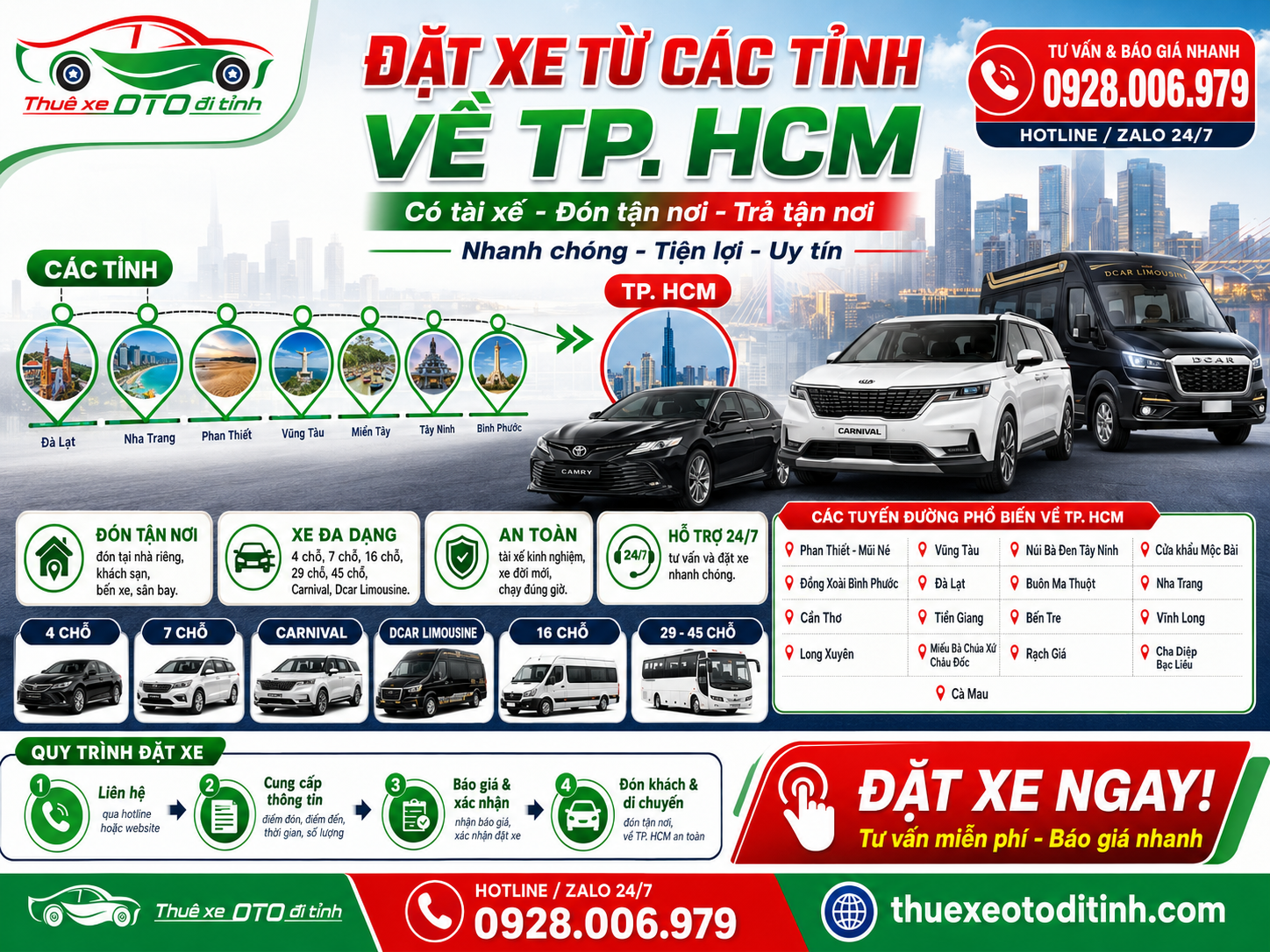 Đặt xe từ các tỉnh về TPHCM
