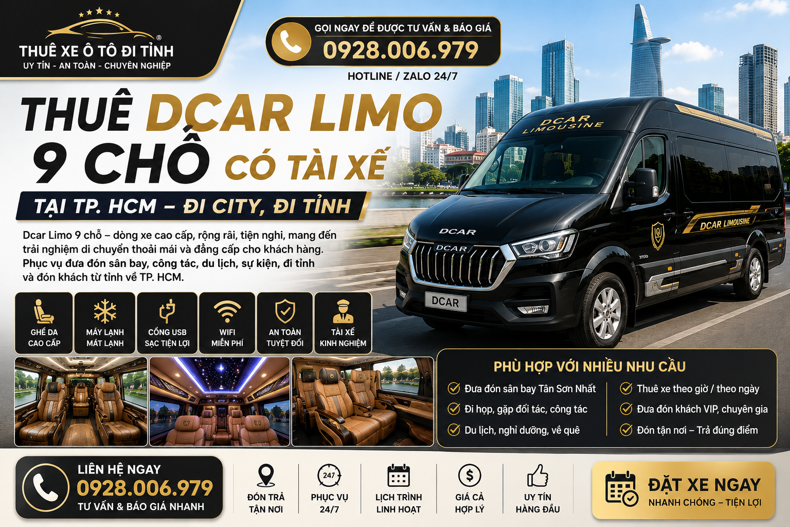 Thuê Dcar Limo 9 chỗ có tài xế tại TP. HCM