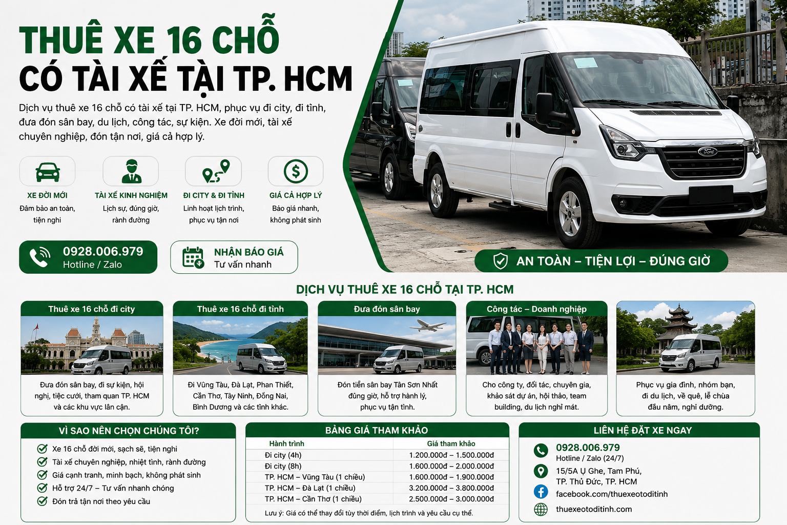 Thuê xe 16 chỗ có tài xế tại TP. HCM