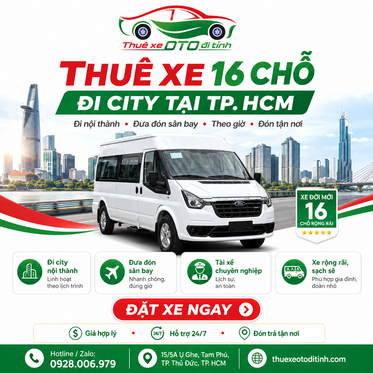 Thuê xe 16 chỗ đi city tại TP. HCM