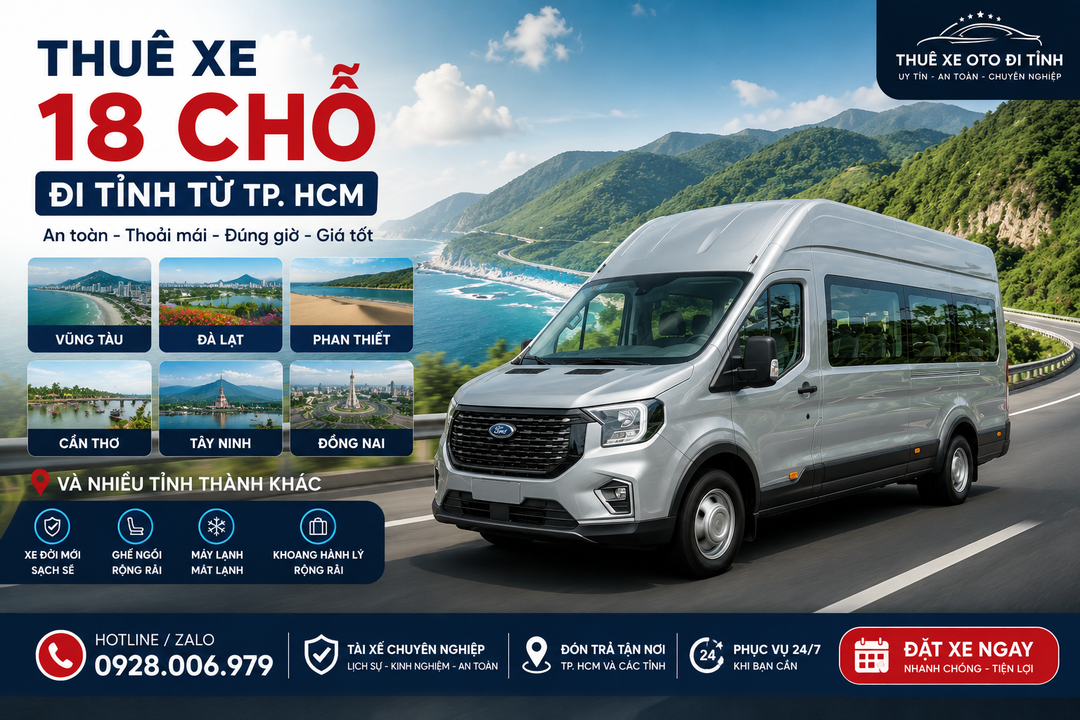Thuê xe 18 chỗ đi tỉnh từ TP. HCM