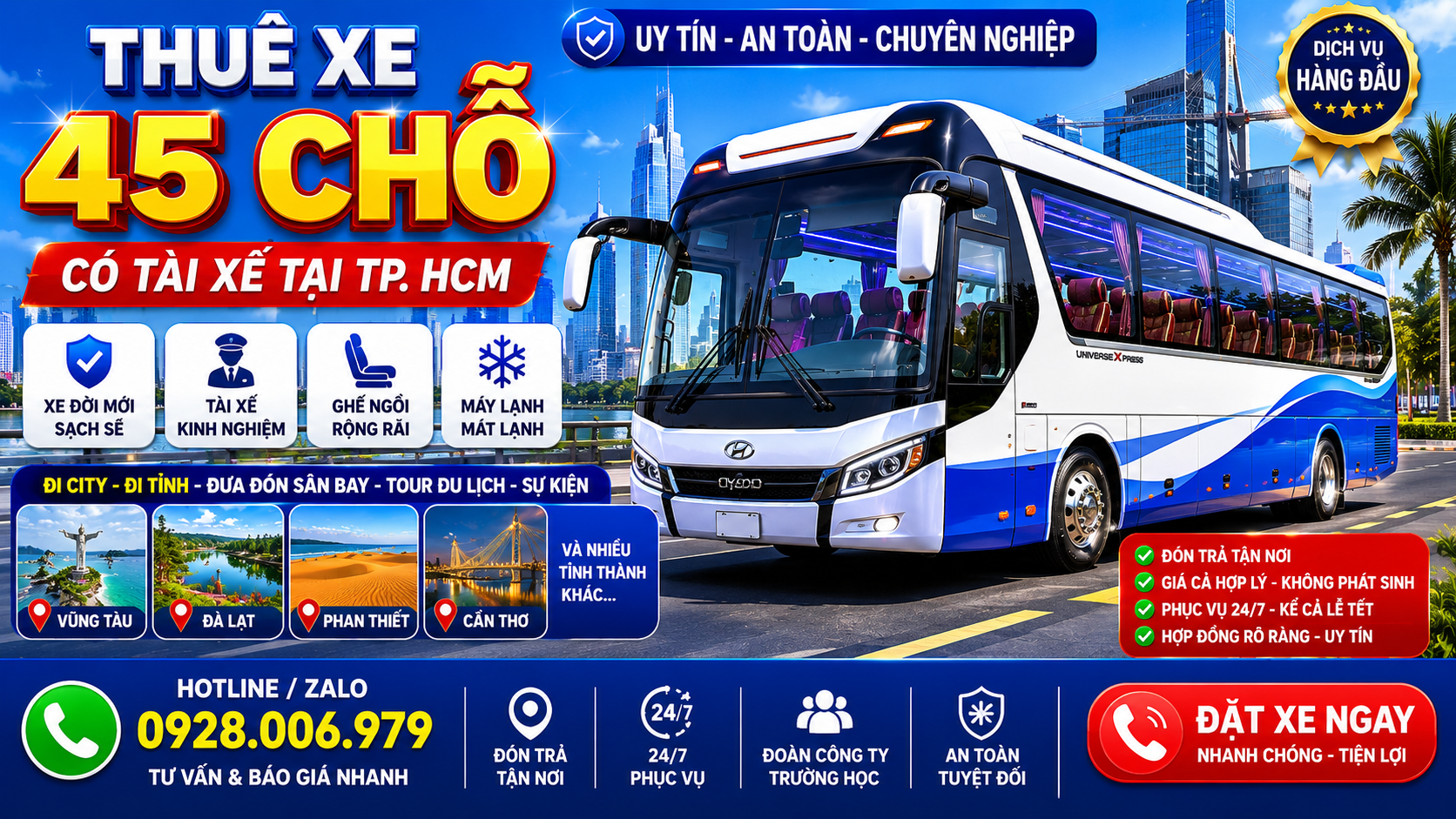 Thuê xe 45 chỗ có tài xế tại TP. HCM Thuê xe 45 chỗ có tài xế tại TP. HCM