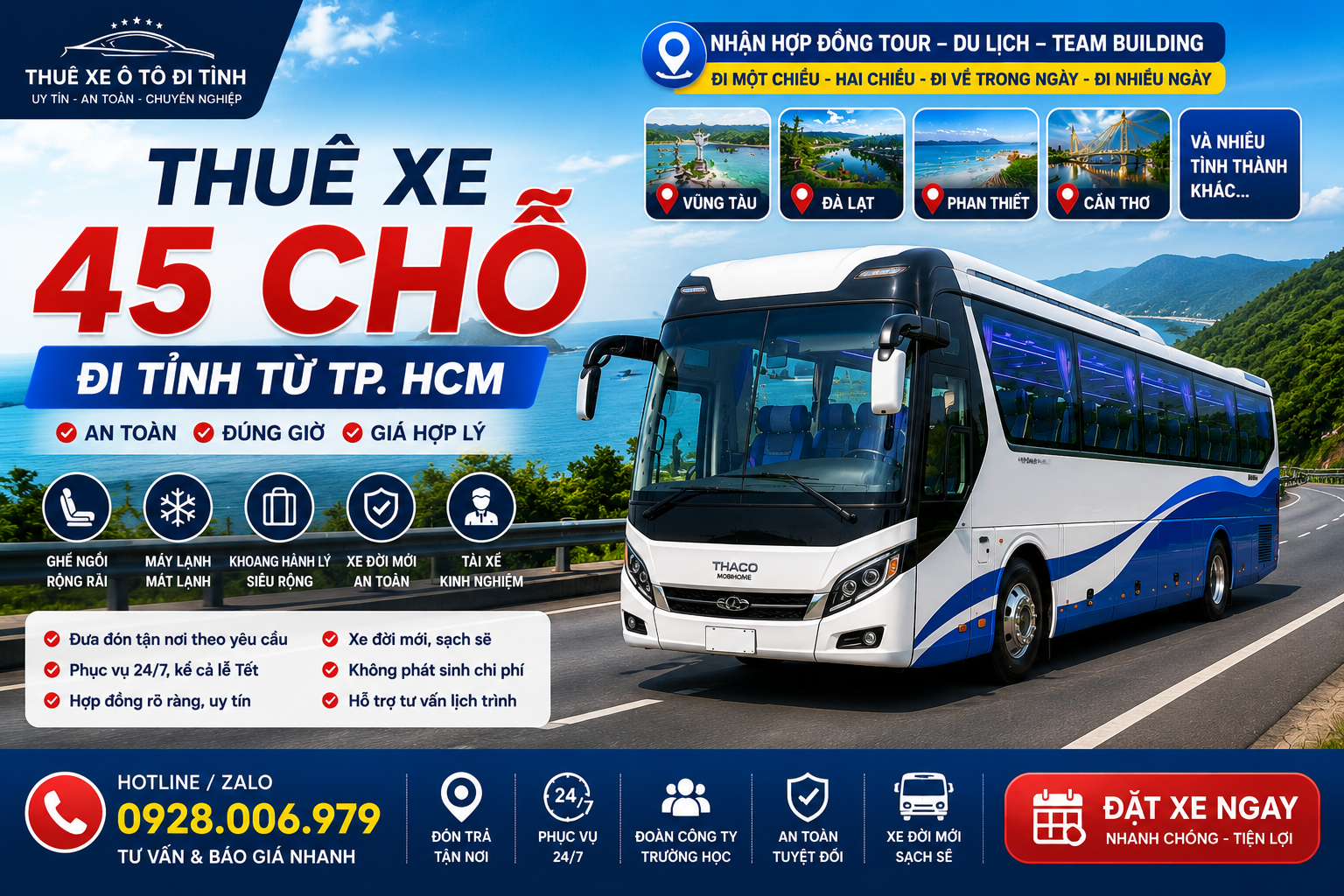 Thuê xe 45 chỗ đi tỉnh từ TP. HCM Thuê xe 45 chỗ đi tỉnh từ TP. HCM