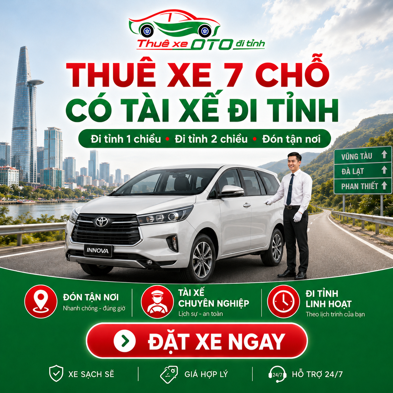Thuê xe 7 chỗ có tài xế đi tỉnh từ TP. HCM