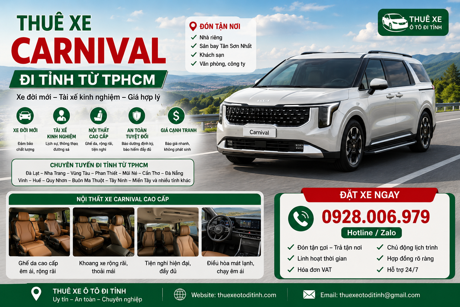 Thuê xe Carnival đi tỉnh từ TP. HCM