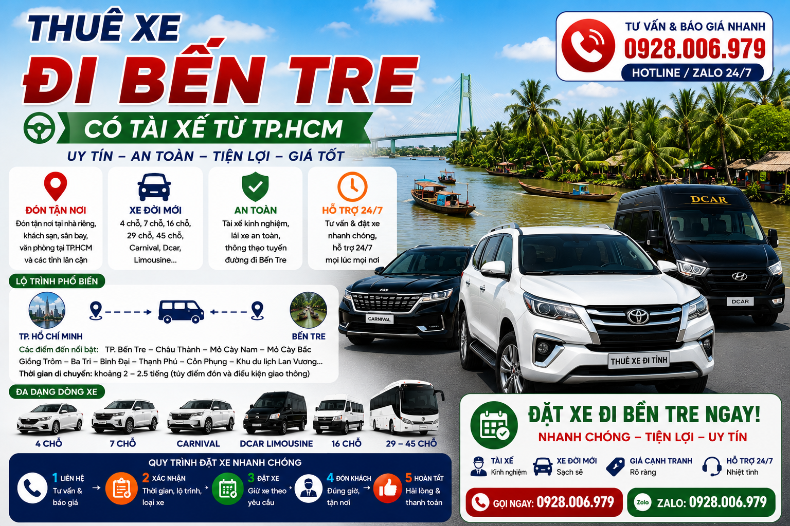 Thuê xe đi Bến Tre có tài xế từ TP. HCM