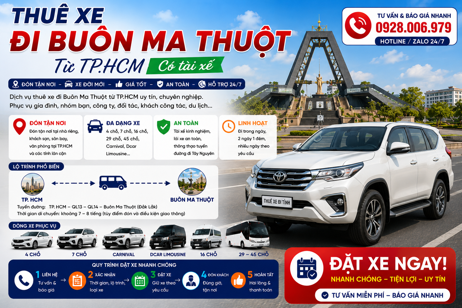 Thuê xe đi Buôn Ma Thuột có tài xế
