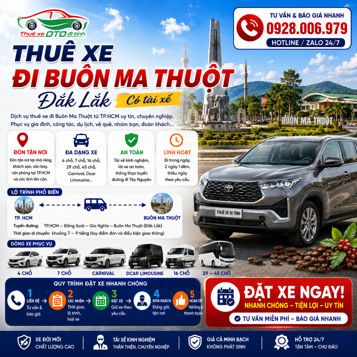 Thuê xe đi Buôn Ma Thuột có tài xế từ TP. HCM