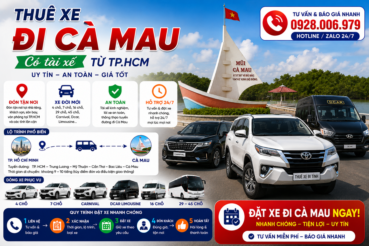 Thuê xe đi Cà Mau có tài xế từ TP. HCM