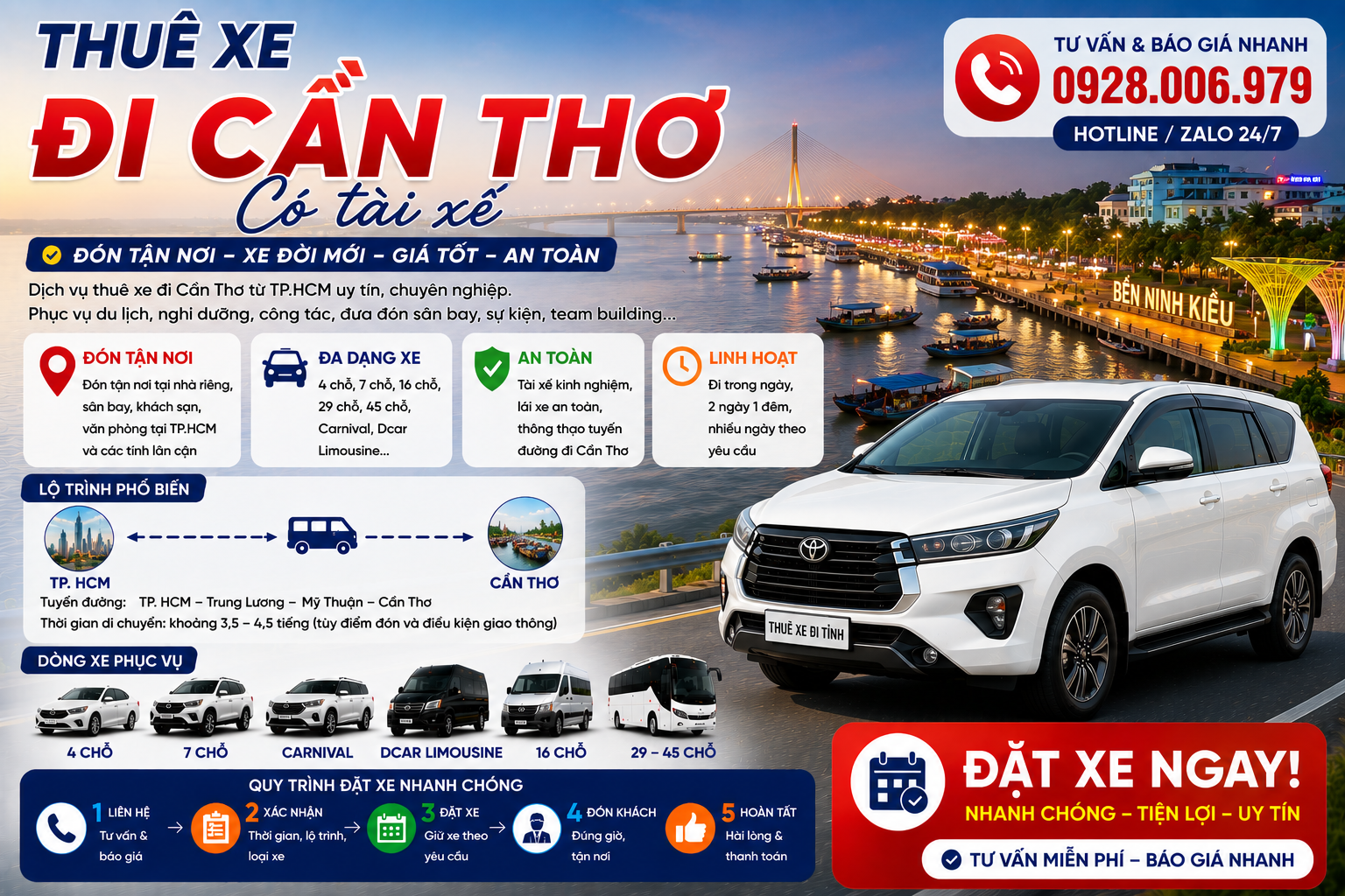 Thuê xe đi Cần Thơ có tài xế từ TP. HCM