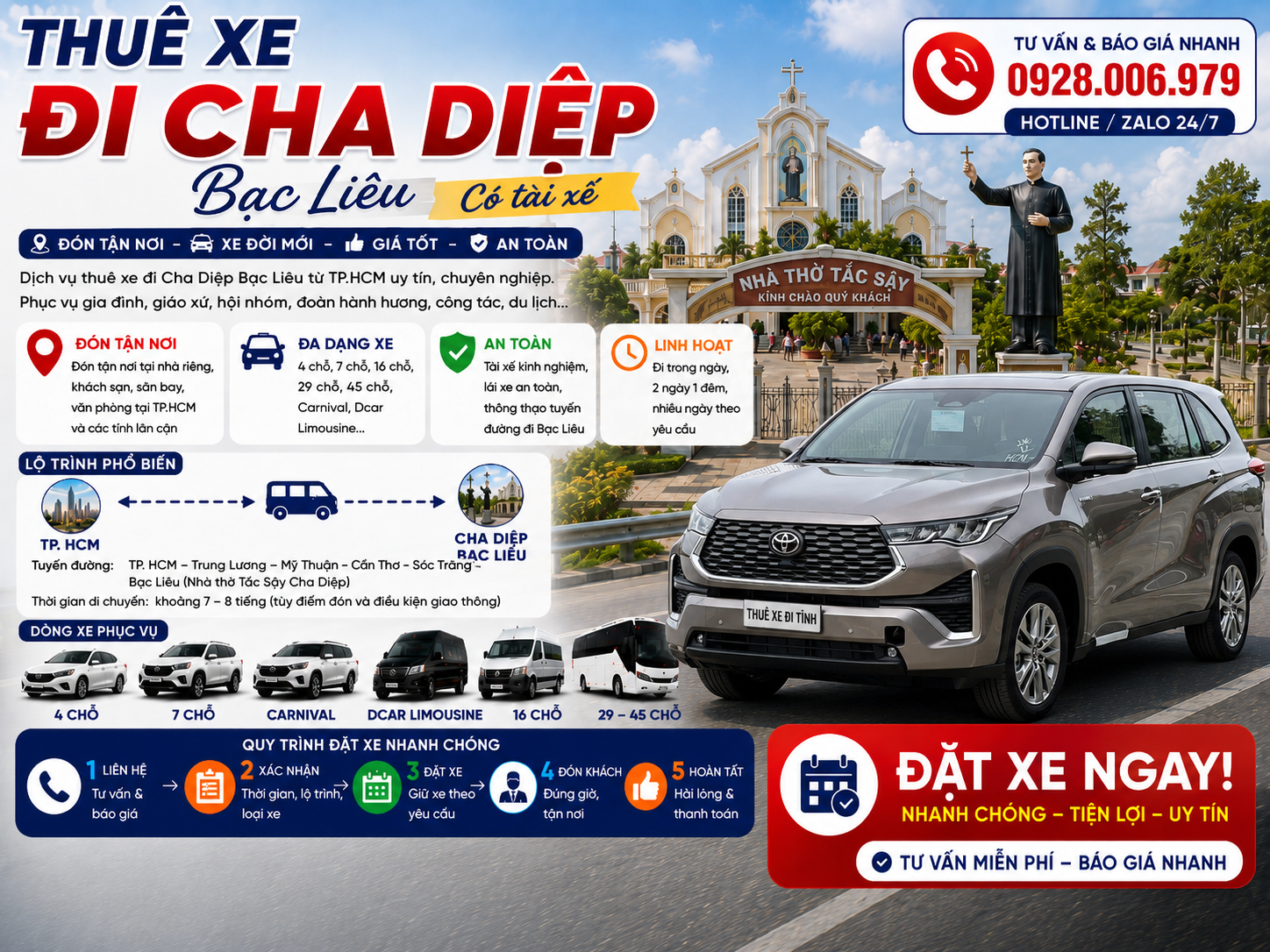 Thuê xe đi Cha Diệp Bạc Liêu có tài xế từ TP. HCM Thuê xe đi Cha Diệp Bạc Liêu có tài xế từ TP. HCM