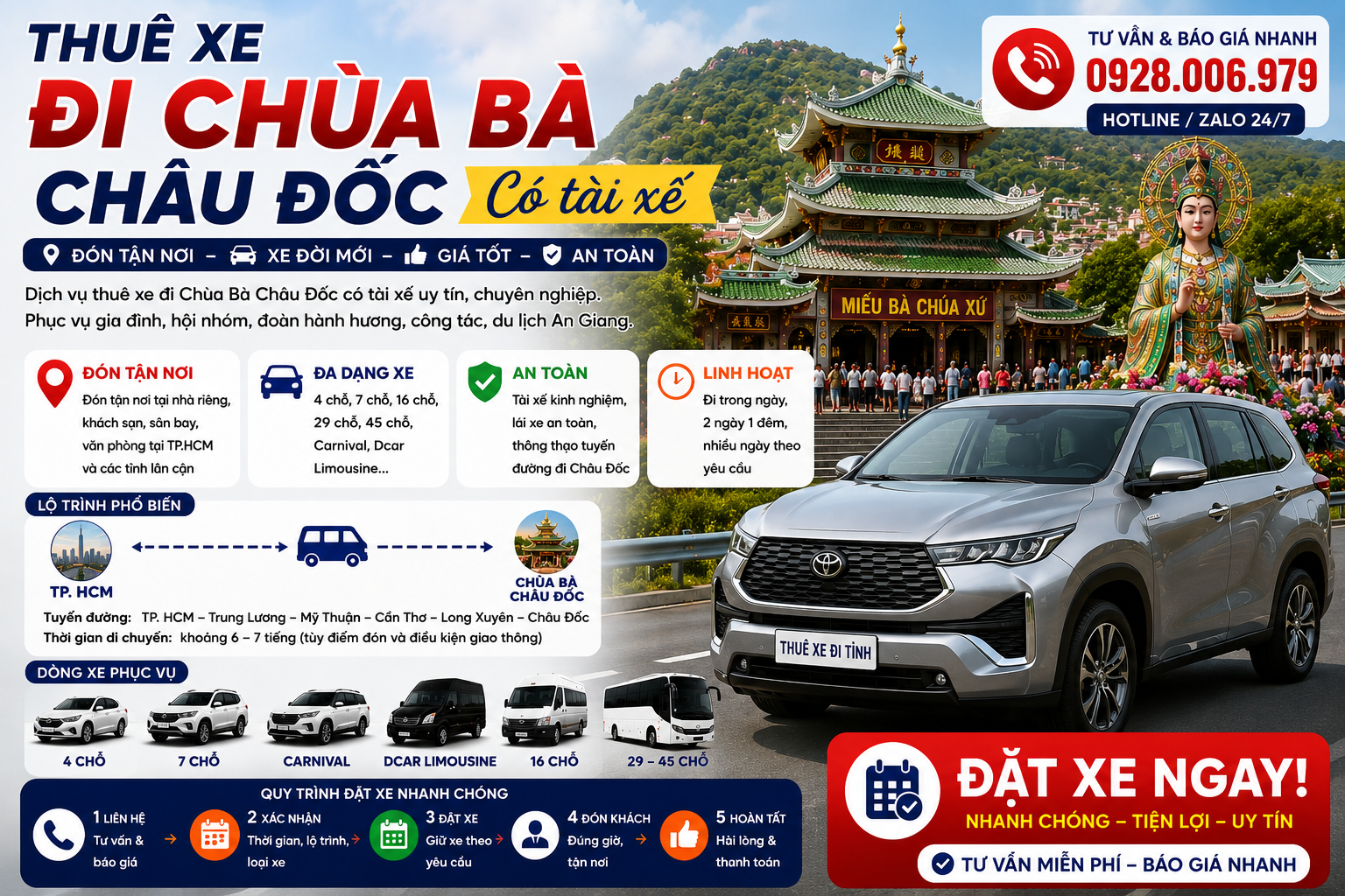 Thuê xe đi Chùa Bà Châu Đốc có tài xế