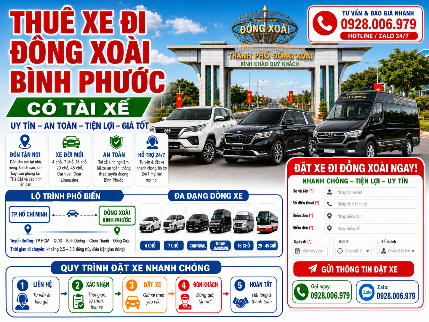 Thuê xe đi Đồng Xoài Bình Phước có tài xế