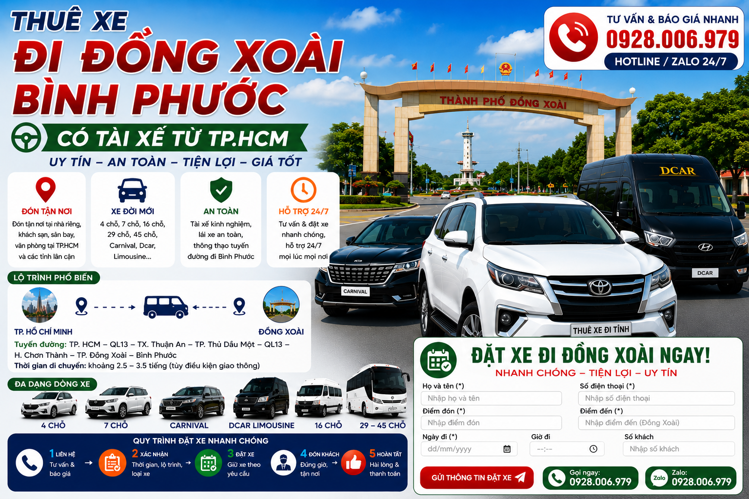 Thuê xe đi Đồng Xoài Bình Phước có tài xế từ TP. HCM