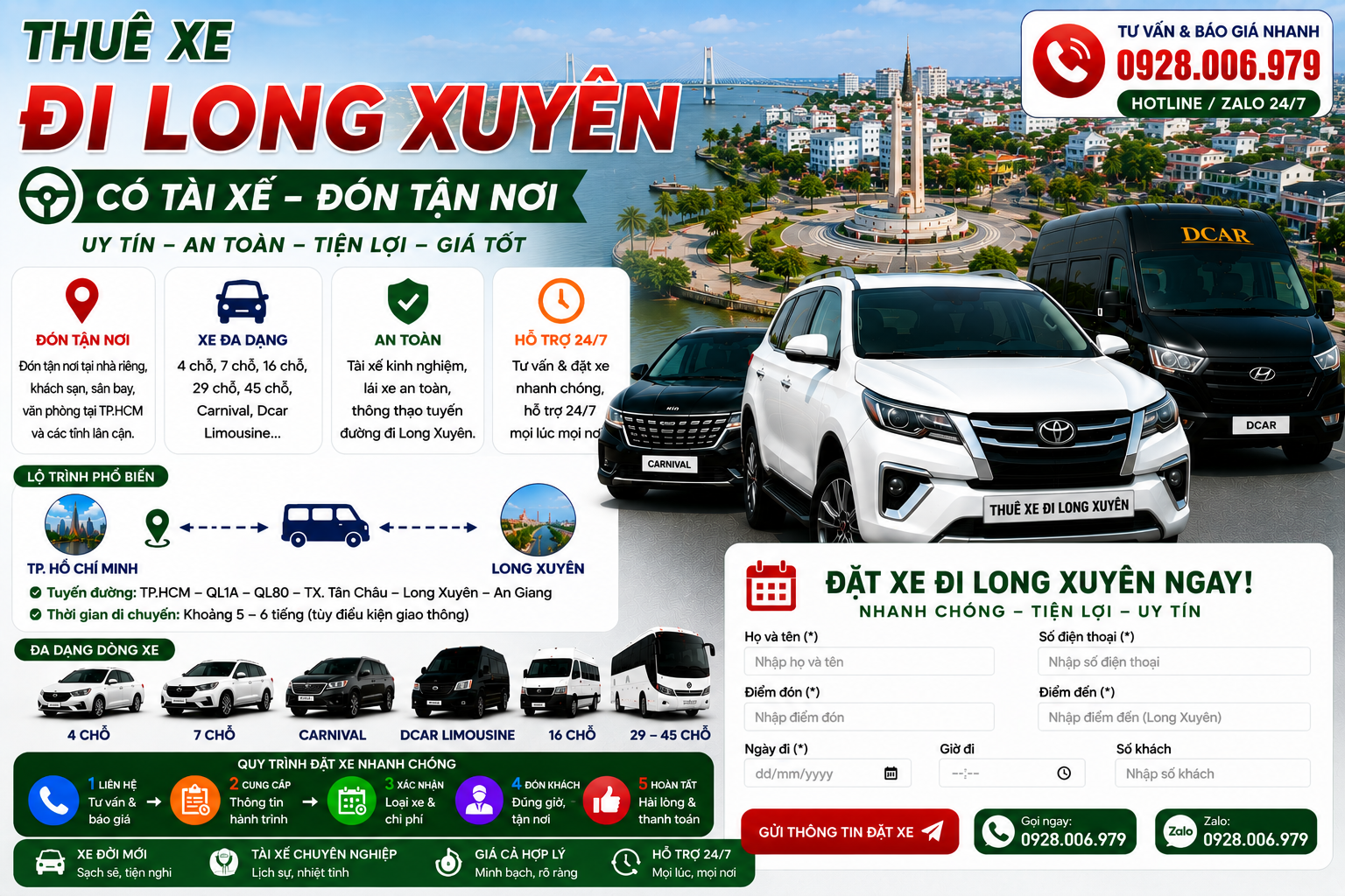 Thuê xe đi Long Xuyên có tài xế Thuê xe đi Long Xuyên có tài xế