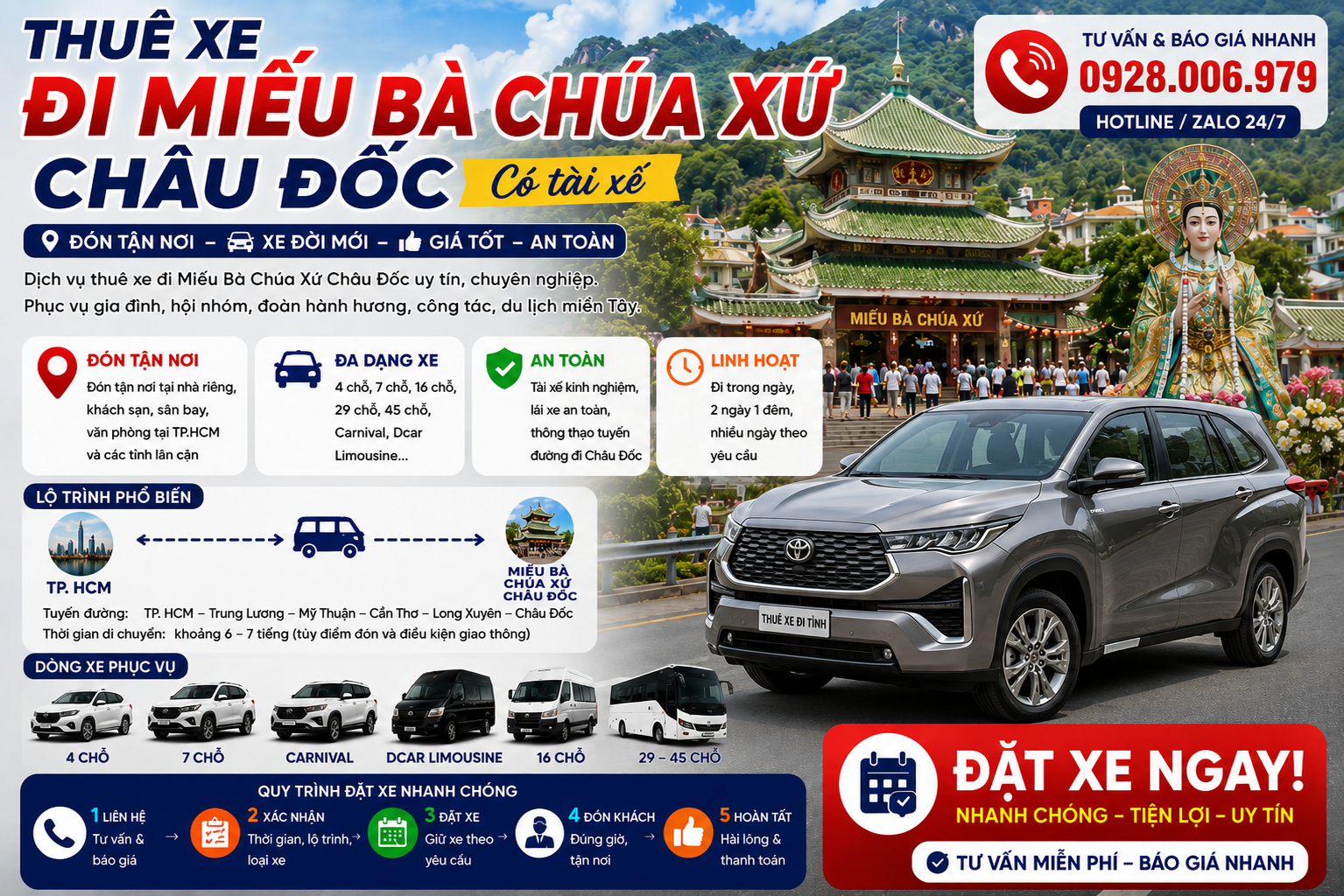 Thuê xe đi Miếu Bà Chúa Xứ Châu Đốc có tài xế từ TP. HCM