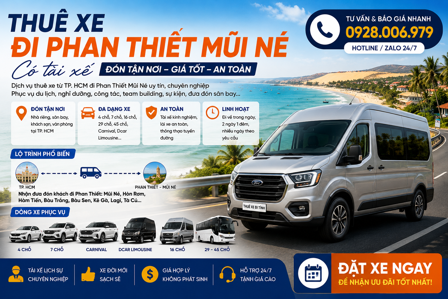 Thuê xe đi Phan Thiết Mũi Né có tài xế từ TP. HCM Thuê xe đi Phan Thiết Mũi Né có tài xế từ TP. HCM