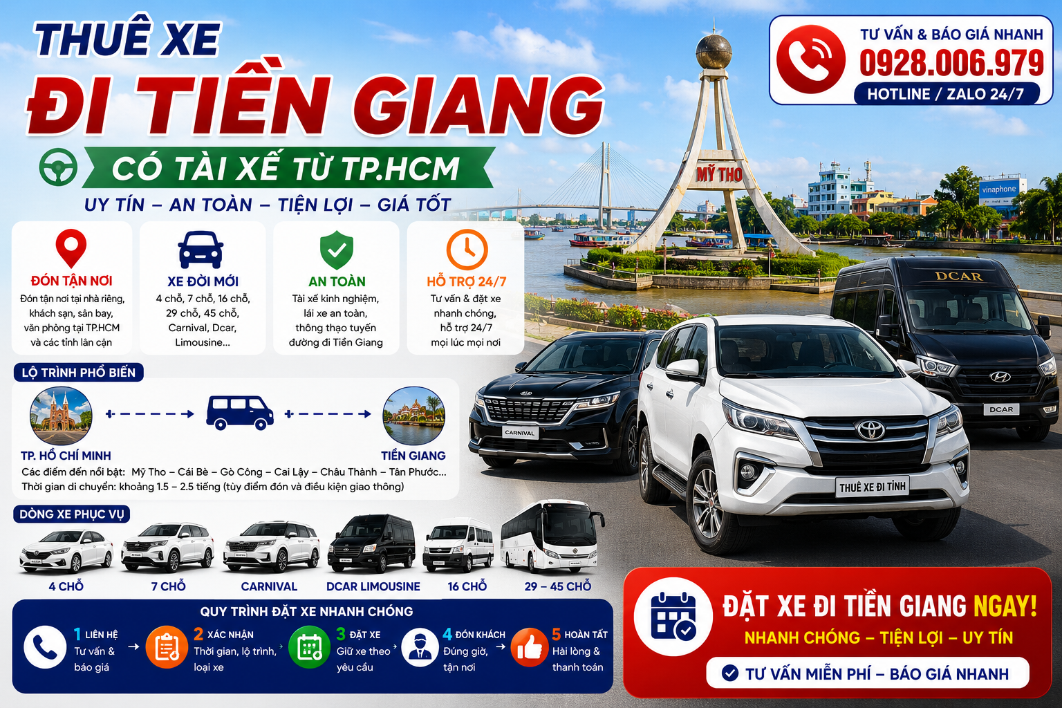 Thuê xe đi Tiền Giang có tài xế từ TP. HCM Thuê xe đi Tiền Giang có tài xế từ TP. HCM