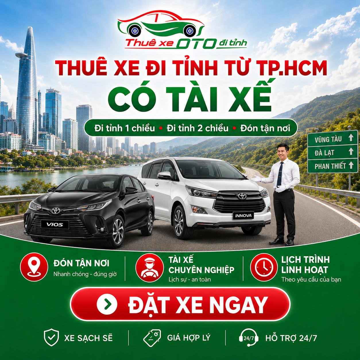 Thuê xe đi tỉnh từ TP. HCM có tài xế