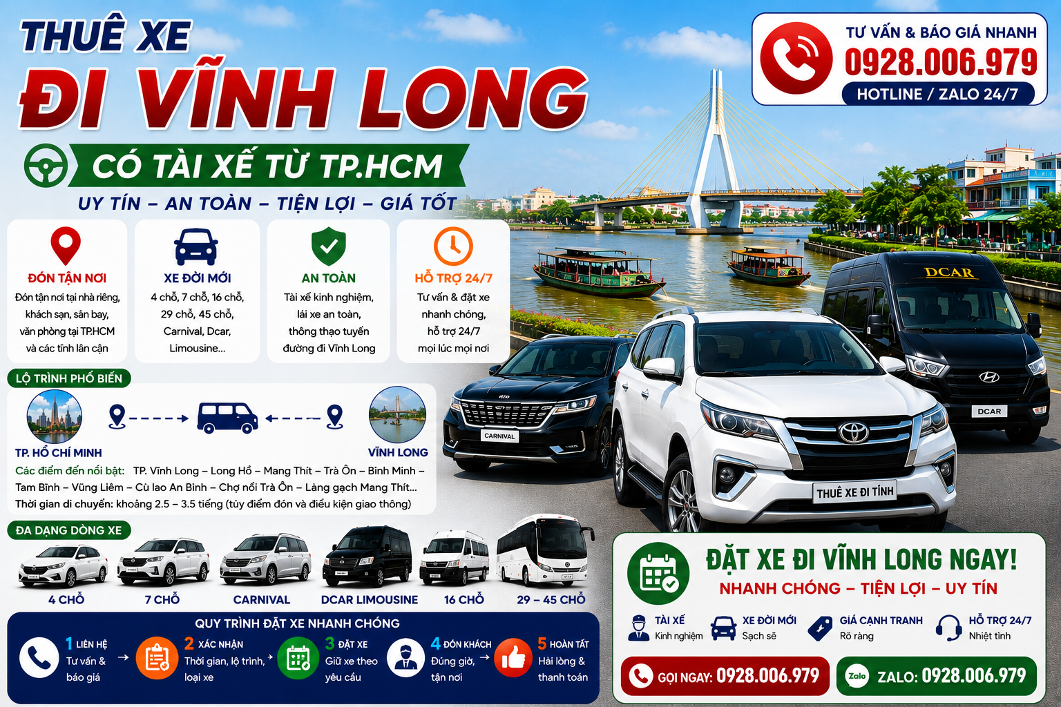 Thuê xe đi Vĩnh Long có tài xế từ TP. HCM
