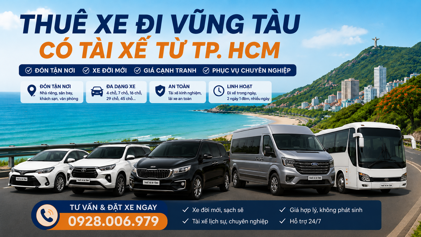 Thuê xe đi Vũng Tàu có tài xế từ TP. HCM Thuê xe đi Vũng Tàu có tài xế từ TP. HCM