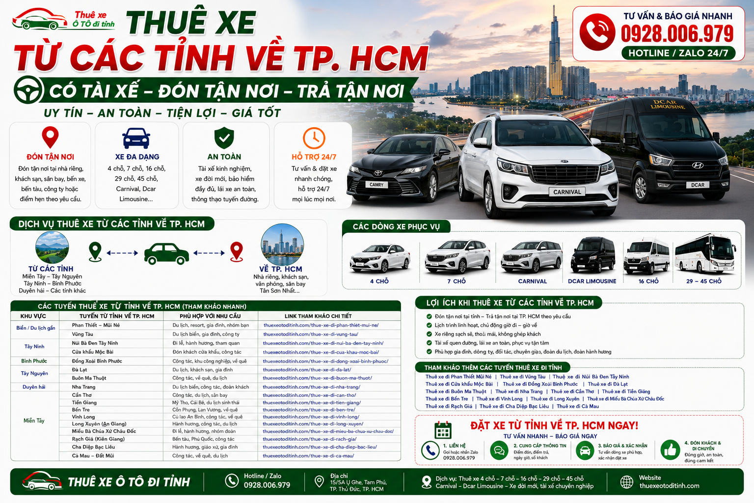 Thuê xe từ các tỉnh về TPHCM có tài xế