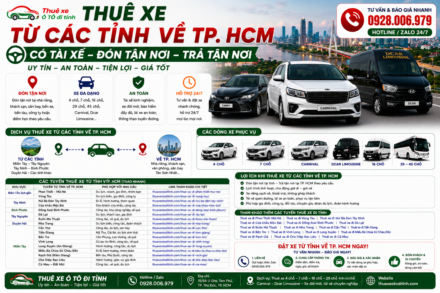 Thuê xe từ Đà Lạt Nha Trang Phan Thiết Mũi Né về TP. HCM