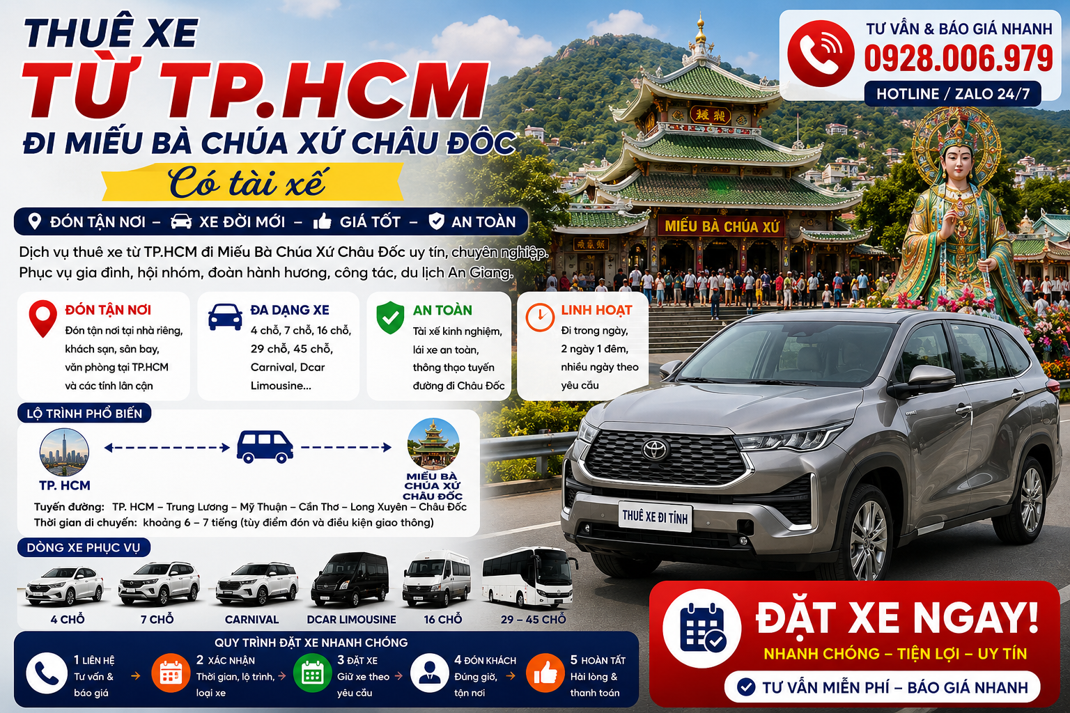 Thuê xe từ TP. HCM đi Miếu Bà Chúa Xứ Châu Đốc